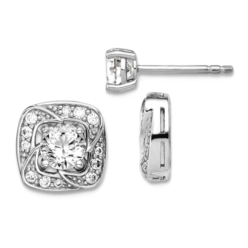 Ohrringe aus 925er Sterlingsilber, rhodiniert, 5 mm, rund, Zirkonia, simulierte Diamant-Ohrringe mit quadratischen Ummantelungen, 9,9 x Schmuck für Damen von JewelryWeb