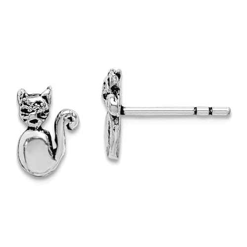 Ohrringe aus 925er-Sterlingsilber, rhodiniert, Katzenpfosten, 9,25 x 6 mm breit, Schmuck für Damen von JewelryWeb