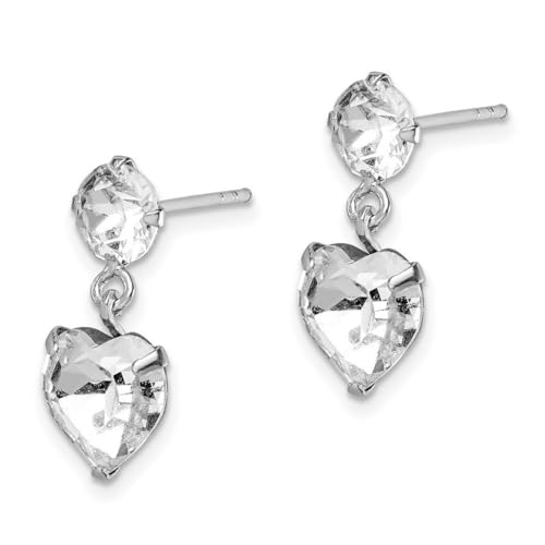 Ohrringe aus 925er Sterlingsilber, rhodiniert, Kristall, Liebesherz, baumelnd, 18,4 x 8 mm, breite Hängeohrringe für Frauen von JewelryWeb