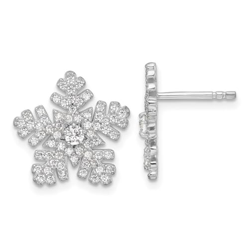 Ohrringe aus 925er-Sterlingsilber, rhodiniert, Zirkonia, künstlicher Diamant, Schneeflocke, 14,5 x 15,15 mm breit, Schmuck für Damen, One Size, Zirkonia Edelstein Metall, Zirkonia von JewelryWeb