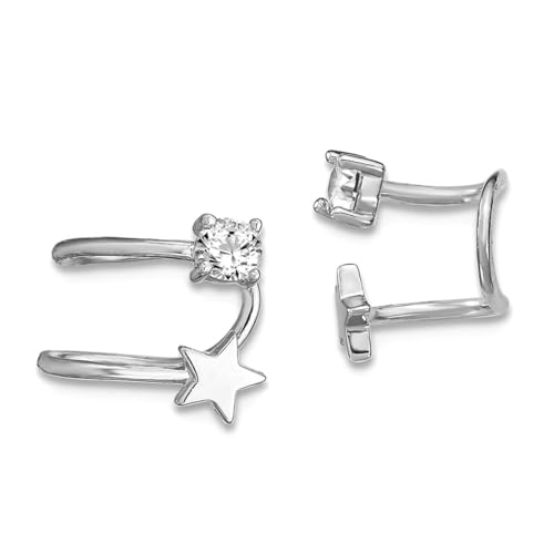 Ohrringe aus 925er-Sterlingsilber, rhodiniert, Zirkonia, künstlicher Diamant und Stern, 9 x 10 mm breit, Schmuck für Damen von JewelryWeb