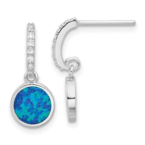 Ohrringe aus 925er-Sterlingsilber, rhodiniert, Zirkonia und blauer künstlicher Opal, religiöser Schutzengel-Ohrstecker, Schmuck für Damen, One Size, Zirkonia Edelstein Metall, Zirkonia Opal von JewelryWeb