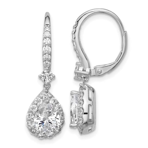 Ohrringe aus 925er-Sterlingsilber, rhodiniert, birnenförmig, Zirkonia, künstlicher Diamant, Halo, baumelnde Klappbügel, 29 x 9 mm breit, Schmuckgeschenk für Mutter, Einheitsgröße, Zirkonia, Edelstein Ohrringe aus 925er-Sterlingsilber, rhodiniert, birnenförmig, Zirkonia, künstlicher Diamant, Halo, baumelnde Klappbügel, 29 x 9 mm breit, Schmuckgeschenk für Mutter, Einheitsgröße, Zirkonia, Edelstein von Cheryl M