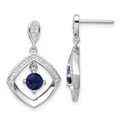 Ohrringe aus 925er-Sterlingsilber, rhodiniert, blaues Glas und klare Zirkonia, künstlicher Diamant, ausgefallene quadratische Ohrstecker, Meas-Schmuck für Damen, One Size, Zirkonia Edelstein Glas, von JewelryWeb