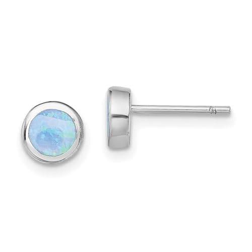 Ohrringe aus 925er-Sterlingsilber, rhodiniert, künstlicher blauer Opal, Maße: 6,2 x 6,2 mm breit, Schmuck für Damen, One Size, Edelstein Metall Opal, Opal von JewelryWeb