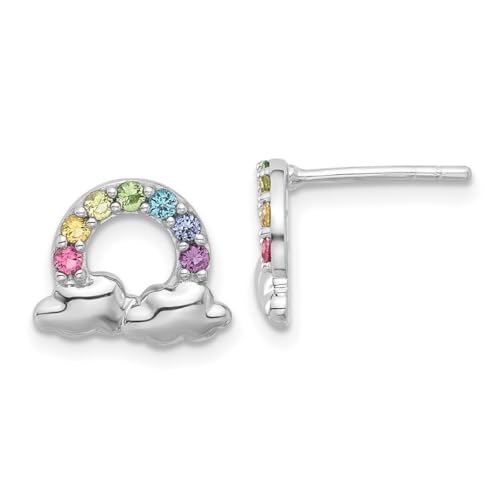 Ohrringe aus 925er-Sterlingsilber, rhodiniert, poliert, Kristall, Regenbogen und Wolken, für Jungen oder Mädchen, One Size, Kristall Metall Kristall Metall Rhodium, Kristall von JewelryWeb