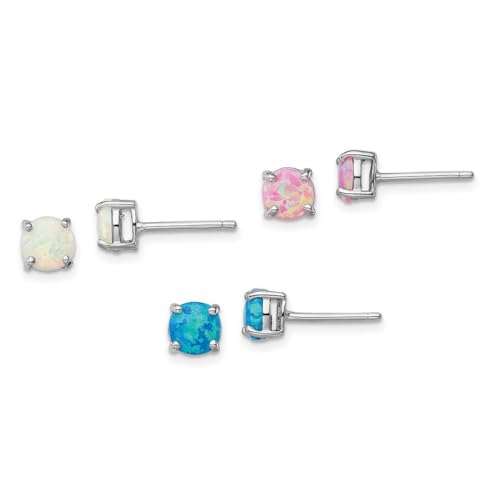 Ohrringe aus 925er Sterlingsilber, rhodiniert, weiß, rosa, blau, künstlicher Opal, 3 Ohrringe, Schmuck für Damen, One Size, Edelstein Metall Opal, Opal von JewelryWeb