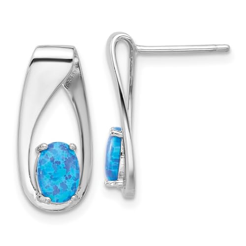 Ohrringe aus 925er-Sterlingsilber, rhodiniert mit blauem künstlichem Opal, Maße: 18,85 x 8,6 mm breit, Schmuck für Damen, One Size, Edelstein Metall Opal, Opal von JewelryWeb