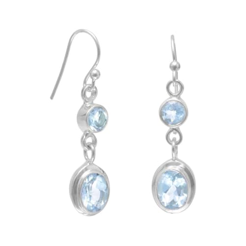 Ohrringe aus 925er-Sterlingsilber, runder und ovaler Blautopas, französischer Draht, Schmuck für Damen, Blauer Topas von JewelryWeb