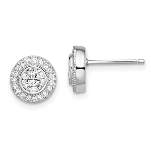 Ohrringe aus 925er-Sterlingsilber und Zirkonia, künstlicher Diamant, poliert, 9 x 9 mm breit, Schmuck für Damen, One Size, Zirkonia Edelstein Metall, Zirkonia von JewelryWeb