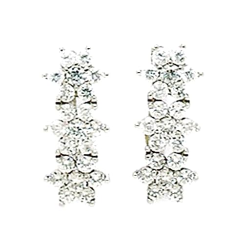 Ohrringe mit 925er-Sterlingsilber überzogen, mit klarem Zirkonia, 3 Klappbügel, Maße: 17 x 7 mm, Schmuck für Damen von JewelryWeb