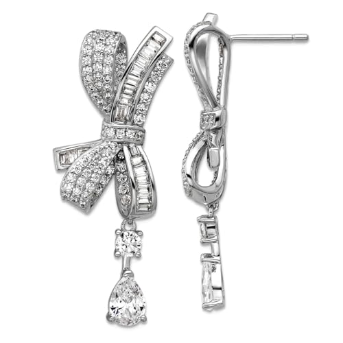 Ohrringe mit Schleife, 15,75 mm, SS, rhodiniert, poliert, Zirkonia, künstlicher Diamant, Schleife, baumelnd, 40,5 mm lang, Schmuckgeschenk für Mutter, Einheitsgröße, Zirkonia, Edelstein, Metall Ohrringe mit Schleife, 15,75 mm, SS, rhodiniert, poliert, Zirkonia, künstlicher Diamant, Schleife, baumelnd, 40,5 mm lang, Schmuckgeschenk für Mutter, Einheitsgröße, Zirkonia, Edelstein, Metall von Cheryl M