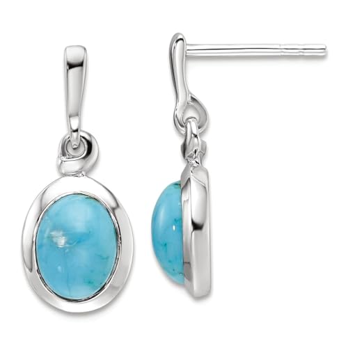 Ohrstecker, 925er-Sterlingsilber, rhodiniert, oval, künstlicher Türkis, 19,3 x 8,4 mm breit, Ohrstecker für Damen von JewelryWeb