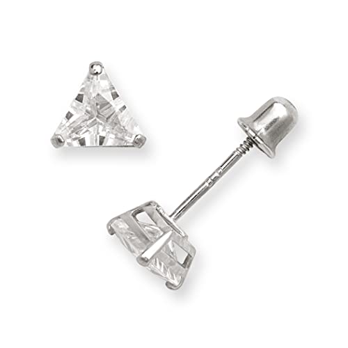 Ohrstecker aus 14 Karat Gelb- oder Weißgold, Cubic Zirkonia, künstlicher Diamant, Dreieck (Dreieck), Schraubverschluss, Ohrstecker für Damen, One Size, Zirkonia Edelstein, Zirkonia von JewelryWeb