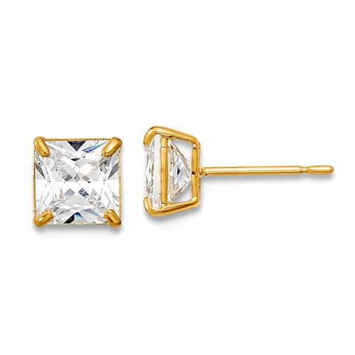 Ohrstecker aus 14 Karat Gelbgold, poliert, Korbfassung, Madi K, 5 mm, quadratischer Cubic Zirkonia, künstlicher Diamant, Korb-Set, Maße: 5 x 5 mm breit, Schmuck für Damen von JewelryWeb