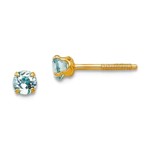 Ohrstecker aus 14 Karat Gelbgold, poliert, Schraubverschluss, 3 mm, Aquamarin, für Jungen oder Mädchen, Maße: 4 x 4 mm von JewelryWeb