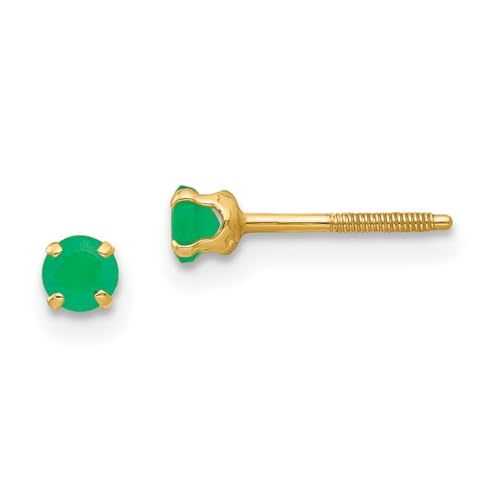 Ohrstecker aus 14 Karat Gelbgold, polierter Schraubverschluss, 3 mm, Smaragd, 4 x 4 mm von JewelryWeb