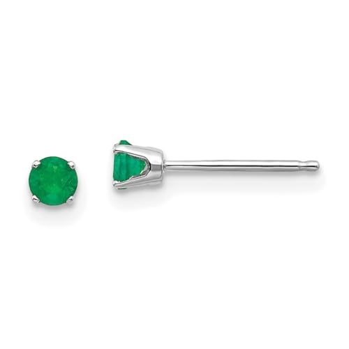 Ohrstecker aus 14 Karat Weißgold, 3 mm, Smaragd, 3 x 3 mm, breiter Stopfen-Ohrring für Damen von JewelryWeb