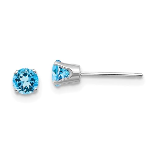 Ohrstecker aus 14 Karat Weißgold, 4 mm, Blautopas, Maße: 4 x 4 mm breit, Schmuck für Damen, One Size, Edelstein Blautopas Edelstein Goldfarben, Blauer Topas von JewelryWeb