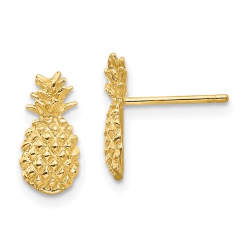 Ohrstecker aus 14-karätigem Gelbgold, poliert und strukturiert, Ananas, 12 x 6 mm breit von JewelryWeb