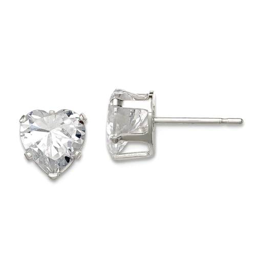 Ohrstecker aus 925er Sterlingsilber, 7 mm, Liebesherz, 3 Zinken, Zirkonia, simulierter Diamant, Maße: 7 x 7 mm breit, Schmuck für Damen von JewelryWeb