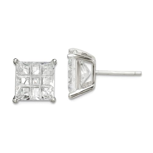 Ohrstecker aus 925er-Sterlingsilber, 8 mm, quadratischer Zirkonia, künstlicher Diamant, Korb-Set, Maße: 8 x 8 mm breit, Schmuck für Damen von JewelryWeb