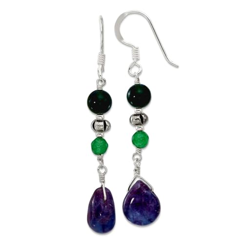 Ohrstecker aus 925er Sterlingsilber, Aventurin, Fluorit, Quarz, Schäferhund, 54 x 9,5 mm breit, Ohrstecker für Damen von JewelryWeb