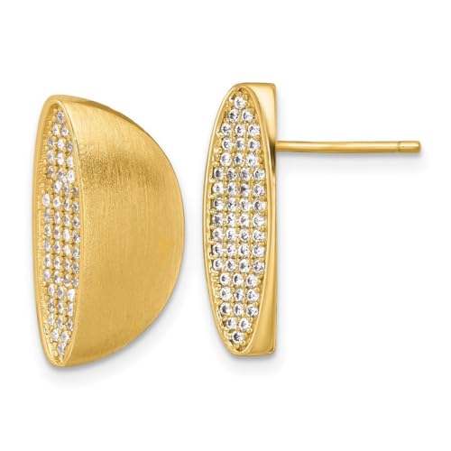 Ohrstecker aus 925er Sterlingsilber, goldfarben, gebürstet, poliert, Zirkonia, künstlicher Diamant, halbrund, 19,15 x 11 mm breit, Schmuckgeschenk für Mutter, One Size, Zirkonia Edelstein Zirkonia von JewelryWeb