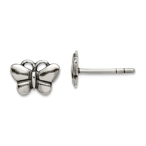 Ohrstecker aus 925er-Sterlingsilber, oxidiert, Schmetterlings-Engelsflügel, 7 x 9 mm breit, Ohrstecker für Damen von JewelryWeb