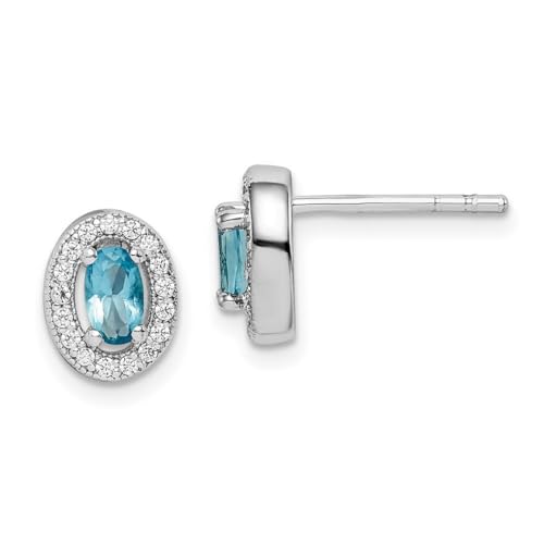 Ohrstecker aus 925er-Sterlingsilber, poliert, mit hellblauen und weißen Zirkonia, künstlicher Diamant, oval, Maße: 9 x 8 mm breit, Schmuck für Damen, One Size, Zirkonia Edelstein Metall, Zirkonia von JewelryWeb