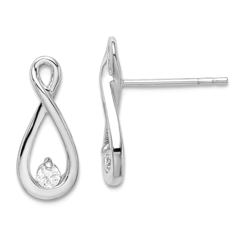 Ohrstecker aus 925er-Sterlingsilber, poliert, rhodiniert, mit Zirkonia, künstlicher Diamant, 15 x 8 mm breit, Ohrstecker für Damen von JewelryWeb
