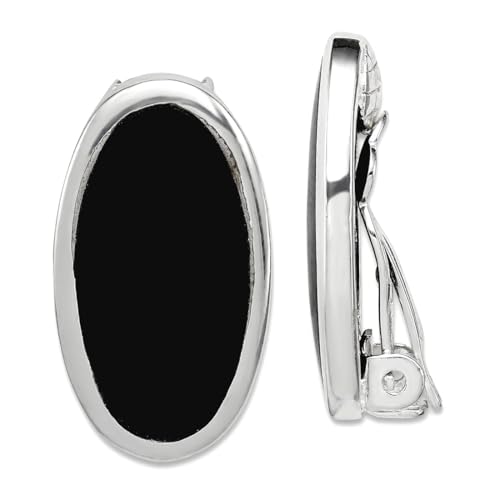 Ohrstecker aus 925er Sterlingsilber, poliert, simulierter Onyx, nicht durchbohrt, 23 x 12 mm breit, Ohrstecker für Damen von JewelryWeb