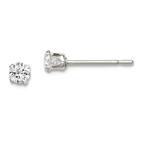 Ohrstecker aus 925er-Sterlingsilber, poliert, strahlender Schnitt, mit Zirkonia, simulierter Diamant, 3 x 3 mm, breiter Stolzen-Ohrring für Damen von JewelryWeb
