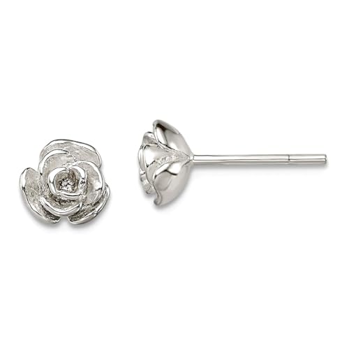 Ohrstecker aus 925er-Sterlingsilber, polierte Rose, 6,26 x 6,26 mm breit, Ohrstecker für Damen von JewelryWeb