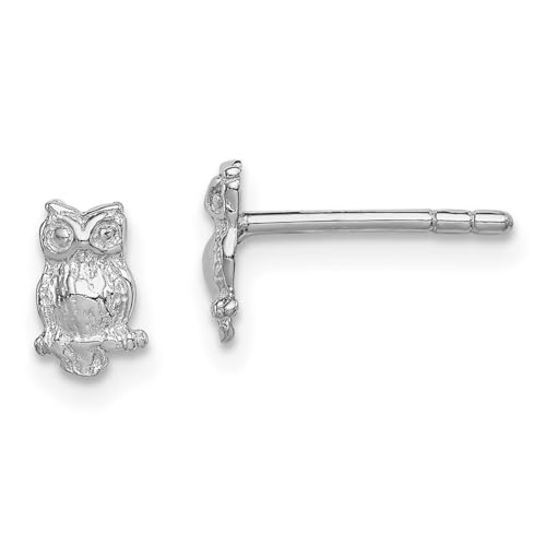 Ohrstecker aus 925er Sterlingsilber, rechtsbeschichtet, für Jungen oder Mädchen, polierte Eulenform, Maße: 7 x 5 mm breit von JewelryWeb