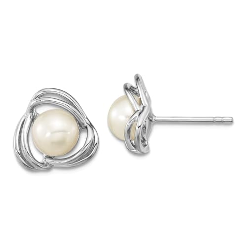 Ohrstecker aus 925er-Sterlingsilber, rhodiniert, 6 x 7 mm, weiß, 11,15 x 11,4 mm breit, Schmuckgeschenk für Mutter, One Size, Metall Silber Metall Rhodium Silberfarben, Kein Edelstein von JewelryWeb