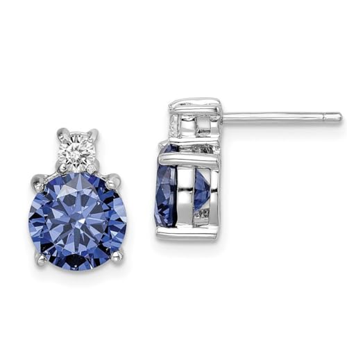 Ohrstecker aus 925er-Sterlingsilber, rhodiniert, blaue und weiße Zirkonia, künstlicher Diamant, Maße: 11,22 x 8 mm breit, Schmuck für Damen, One Size, Zirkonia Edelstein Metall, Zirkonia von JewelryWeb