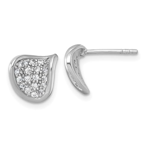 Ohrstecker aus 925er-Sterlingsilber, rhodiniert, poliert, gebogen, Zirkonia, künstlicher Diamant, 9,5 x 9,4 mm breit, Schmuckgeschenk für Mutter, One Size, Zirkonia Edelstein Metall, Zirkonia von JewelryWeb