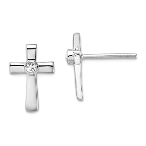 Ohrstecker aus 925er-Sterlingsilber, rhodiniert, poliert, mit Zirkonia, künstlicher Diamant, religiöser Glaube, 12,5 x 8,4 m, Ohrstecker für Frauen von JewelryWeb