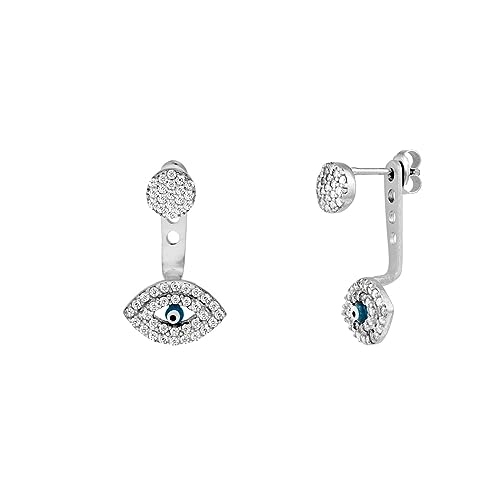 Ohrstecker aus 925er-Sterlingsilber, rhodiniert, würfelförmig, weißer Zirkonia, künstlicher Diamant, blauer böser Blick, E-Schmuck für Damen, One Size, Zirkonia Edelstein Metall, Zirkonia von JewelryWeb