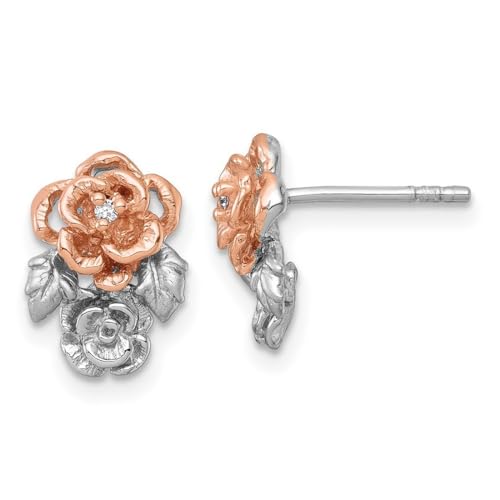 Ohrstecker aus 925er-Sterlingsilber, rhodiniert und rotvergoldet, 12,5 x 9,3 mm breit, Schmuckgeschenk für Mutter, One Size, Metall Goldfarben Metall Rhodium, Kein Edelstein von JewelryWeb