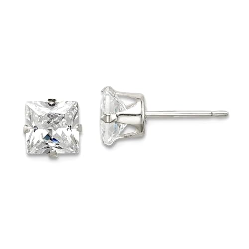 Ohrstecker aus 925er-Sterlingsilber, strahlender Schnitt, 6 mm, quadratischer Zirkonia, simulierter Diamant, 4 Krappen, 6 x 6 mm, breiter Stolzen-Ohrring für Damen von JewelryWeb