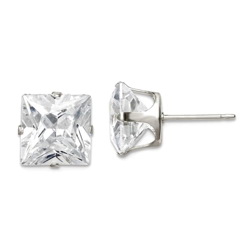 Ohrstecker aus 925er-Sterlingsilber, strahlender Schnitt, 9 mm, quadratischer Zirkonia, künstlicher Diamant, 4 Krappen, 9 x 9 mm breit, Schmuck für Damen von JewelryWeb