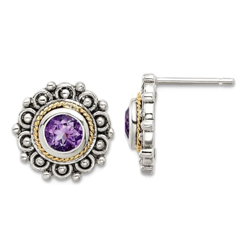 Ohrstecker aus 925er Sterlingsilber mit 14 Karat Amethyst, 13,5 x 13,6 mm breit, Ohrstecker für Damen von JewelryWeb