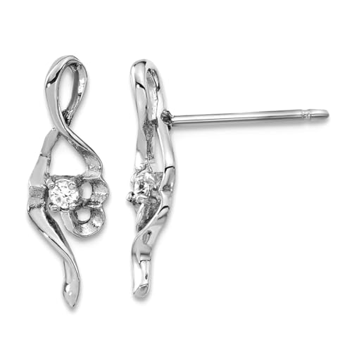 Ohrstecker aus Edelstahl, poliert, Zirkonia, künstlicher Diamant, 18 x 6 mm breit, Schmuck für Damen von JewelryWeb