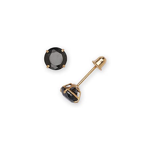 Ohrstecker aus massivem 14-karätigem Gelbgold oder Weißgold, schwarz, 6 mm, runder Zirkonia, künstlicher Diamant, Korb-Set, Schraubverschluss, Ohrstecker für Damen von JewelryWeb