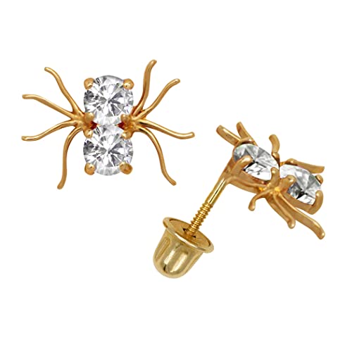 Ohrstecker aus massivem 14-karätigem Gold mit Zirkonia, schöne Spinnenform, Schraubverschluss, Weiß und Rosa, One Size, Zirkonia Edelstein Metall, Zirkonia von JewelryWeb