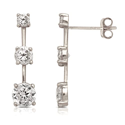 Ohrstecker aus massivem 14-karätigem Zirkonia, schöne Ohrstecker mit drei Steinen (gelb und weiß), Geschenk (Weißgold), Ohrring für Damen von JewelryWeb
