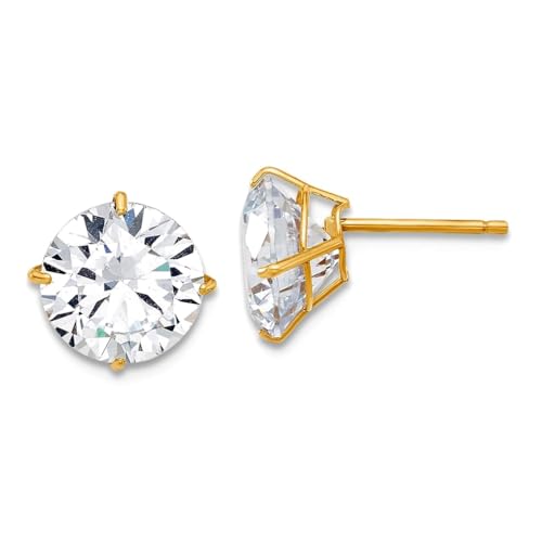 Ohrstecker aus massivem Gelbgold, poliert, 8 mm, Zirkonia, künstlicher Diamant, Ohrstecker für Damen von JewelryWeb
