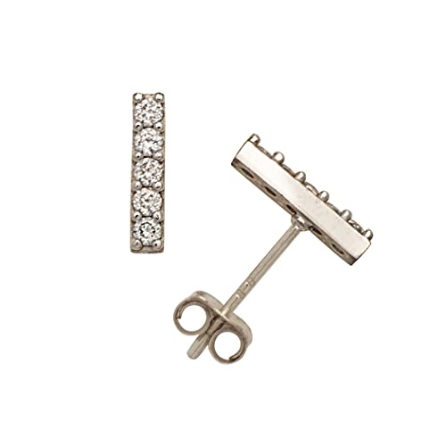 Ohrstecker für Damen, 14 Karat Gelb- oder Weißgold, runde Zirkonia, kleine Stangenlinie, 2 x 8 mm, One Size, Zirkonia Edelstein Goldfarben, Zirkonia von JewelryWeb